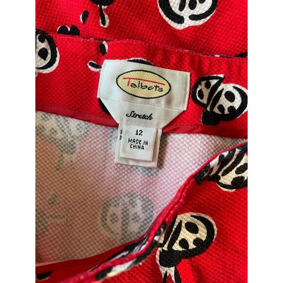 Talbots Pencil Skirt Ladybug Print Stretch Cotton Red Sz 12 Large L - Picture 6 of 7